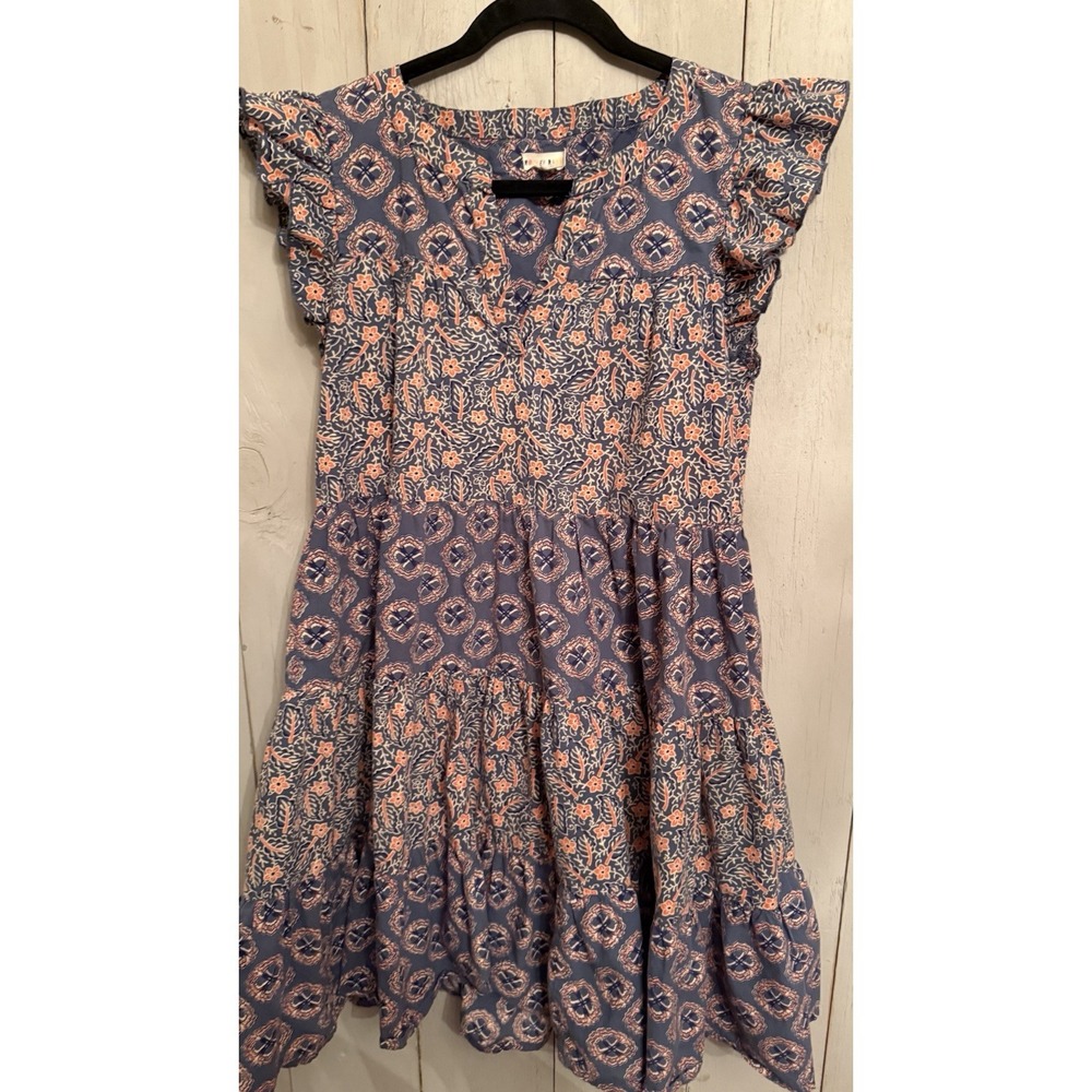 Roller Rabbit Primrose Pippa Dress Sz-M Blue Floral Tiered Babydoll Cotton 178$ - Picture 4 of 7